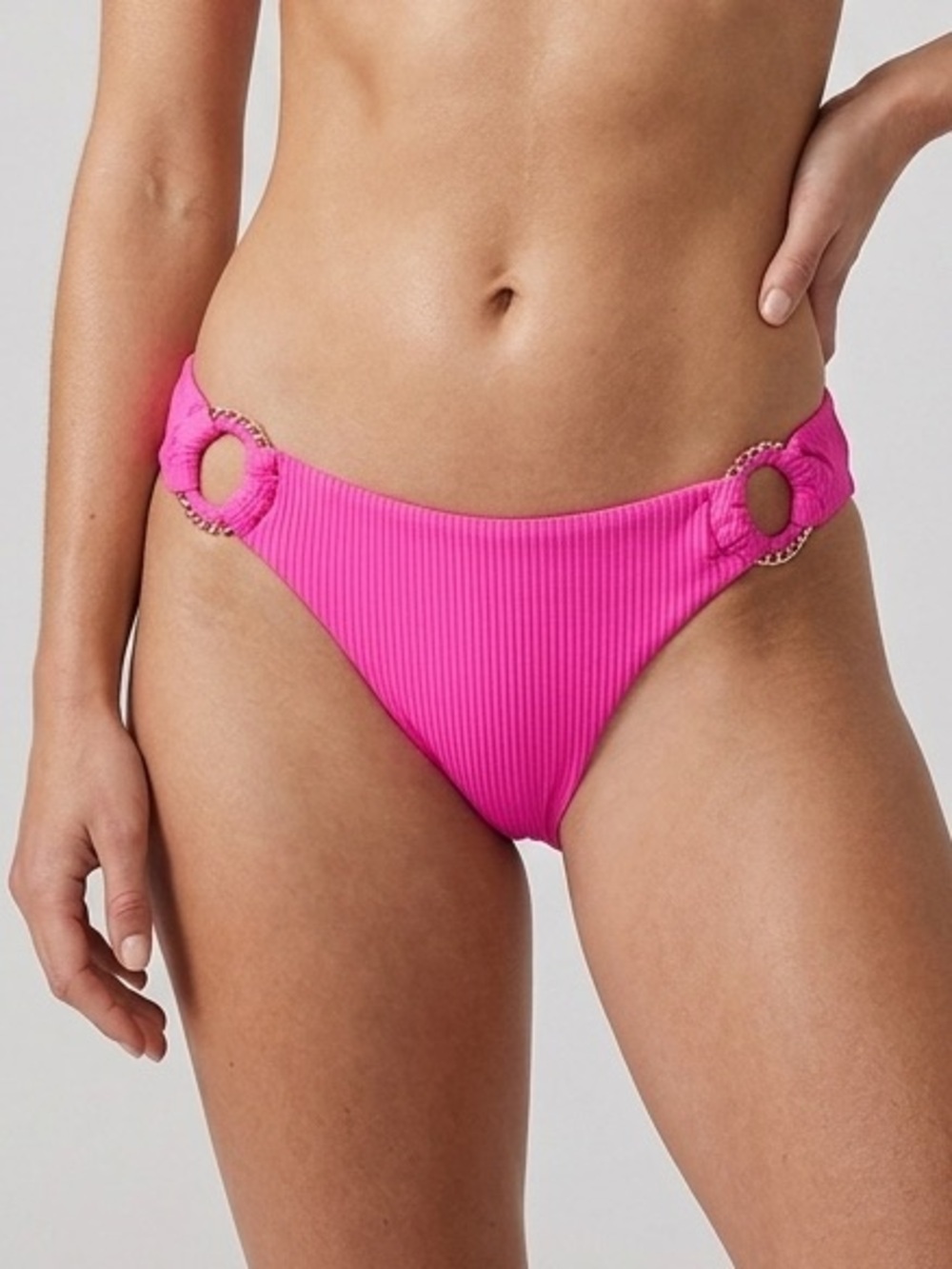 BECCA by Rebecca Virtue Hot Pink Ribbed Ring-Side Bikini Bottom – Size Small NWT